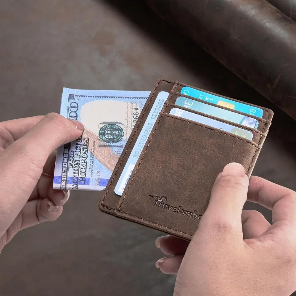 Men's Ch Coffee Slim Front Pocket Minimalist Leather Rfid Blocking Wallet